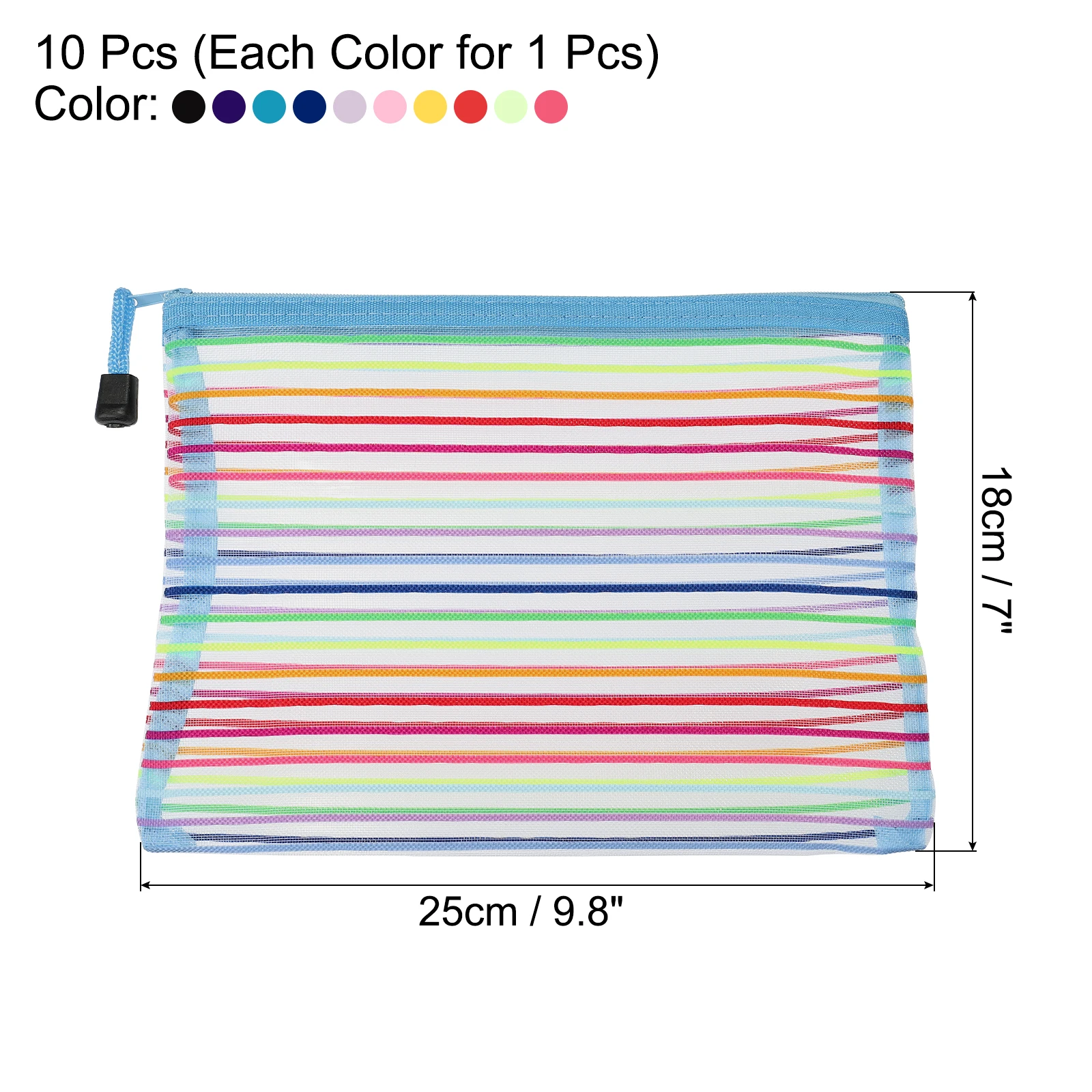 레인보우 컬러 파일 가방, 나일론 메쉬 문서 가방, 연필 케이스, 다목적 보관 가방, 학교 사무용품, A4, A5, B6, 10 개