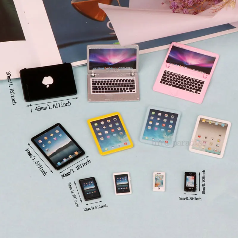 Dollhouse Miniature Furniture Alloy Mini Notebook Ipad Telephone Model Toy For Barbie Bjd Ob11 Doll Accessorie Kids Pretend Play 5