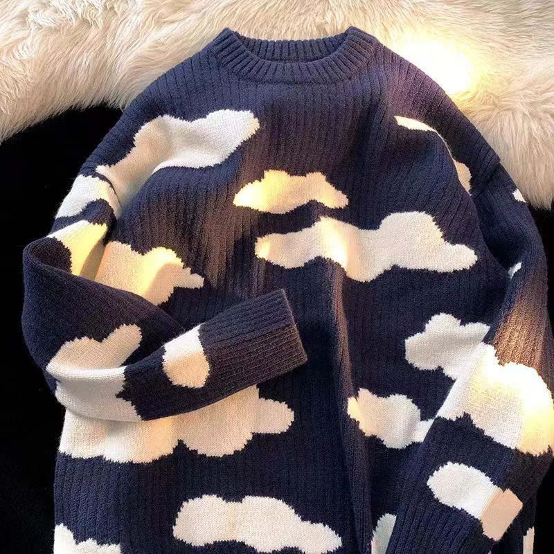 Versi Korea dari Hong Kong Rasa Leher Bulat Blue Sky Awan Putih