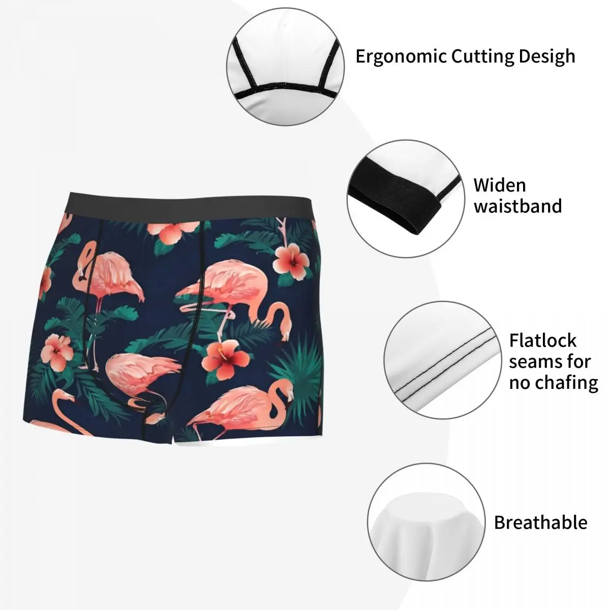 Flamingo Hibiscus Tropical Leaves Man's Boxer Briefs Underpants Highly Breathable Top Quality Birthday Gifts 5