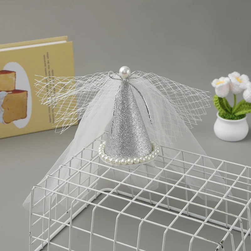 Pet Hat Mesh Ribbon Hair Clip Birthday Party Princess Hat Photo Decoration Props Dog Accessories for Small Dogs Puppy