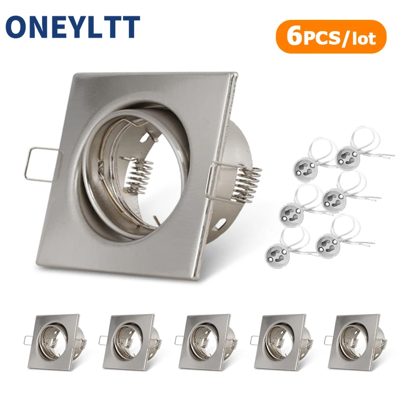 

Round/Square Recessed LED Ceiling Light Fitting Nickel Adjustable Frame MR16 GU10 Bulb Fixture Downlight Holder Cutout 50mm