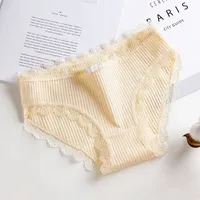 Sous-vêtements en dentelle avec nœud pour femmes, culotte taille basse, couleur unie, coton, nouvelle collection, K019 3
