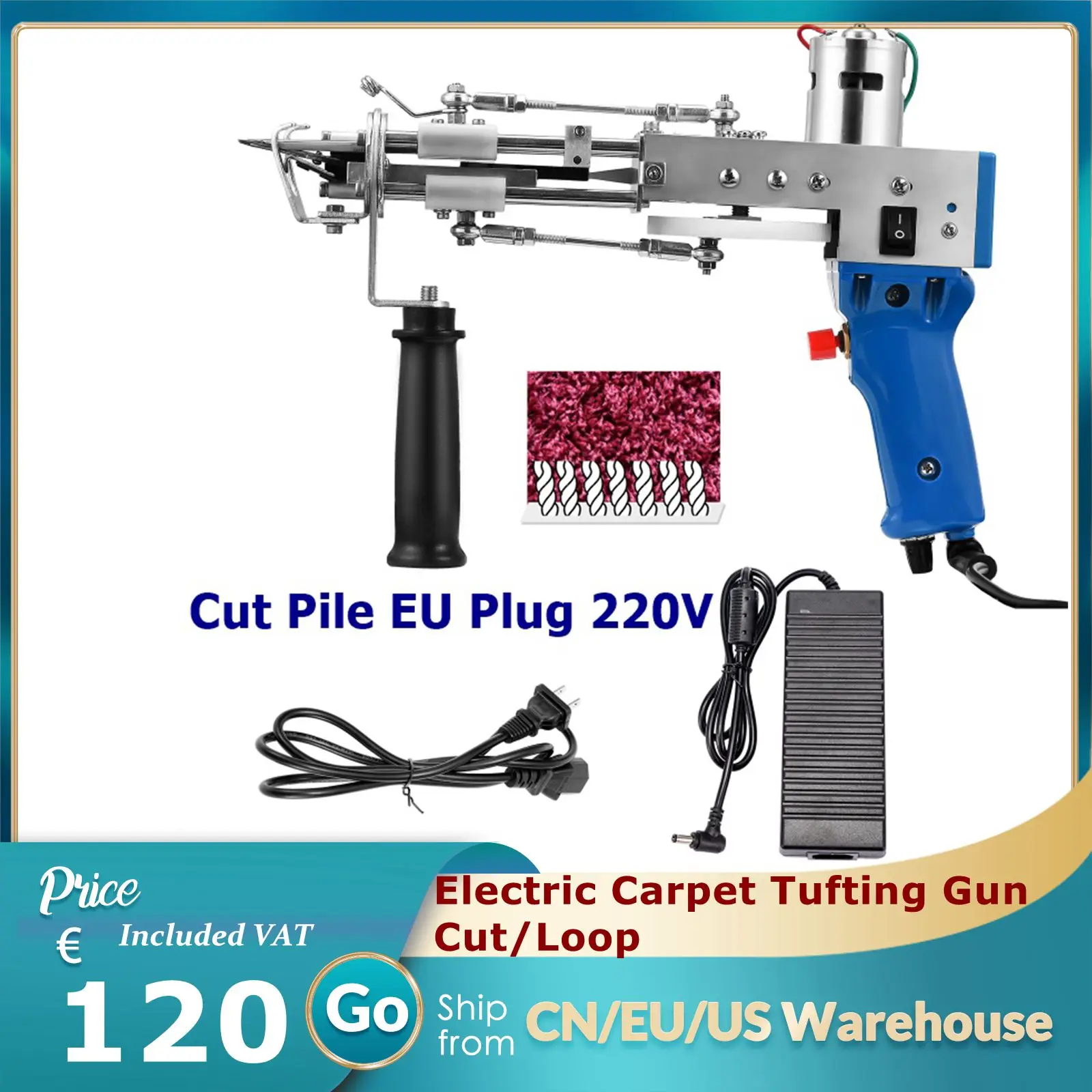 

110-220V Electric Carpet Weaving Machine Carpet Tufting Gun Rug Making Tools 7-21mm Cut/Loop Hand-Held Embroidery Machine