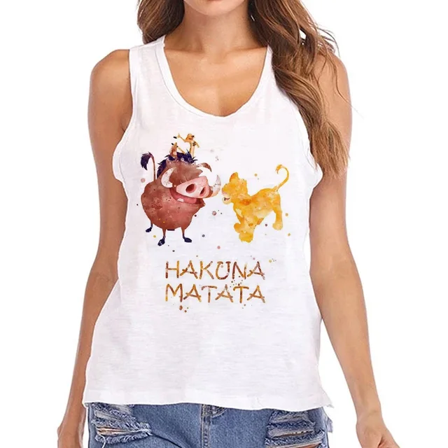 T&Twenties Women's Tank Top - Hakuna Matata Letter Printed Casual Graphic Tee (Pink, Small)