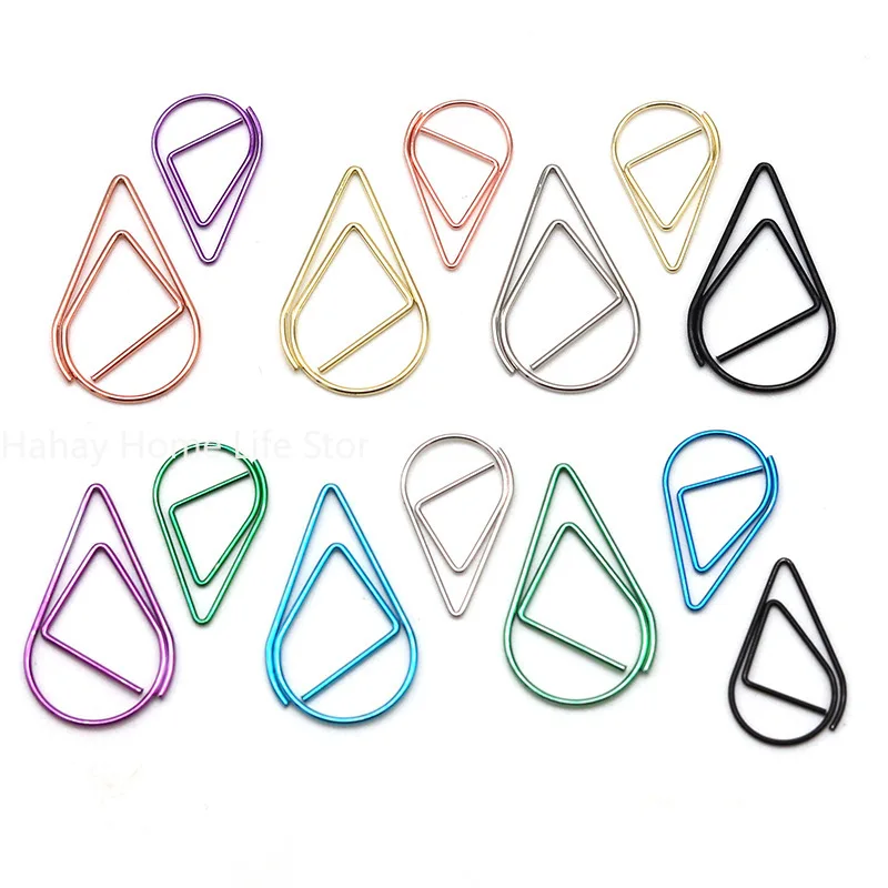 Minimalist Metal Drop-shaped Paper Clips, Colorful European-style Office Supplies, Student Document Clips, Exam File Folders