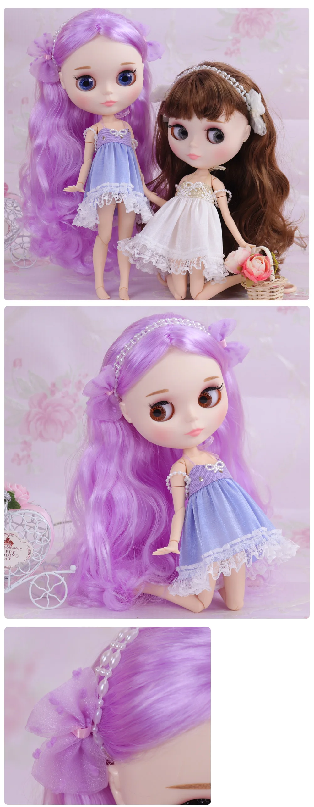 Neo Blythe Doll Sleeveless Dress with Bow & Headdress 1
