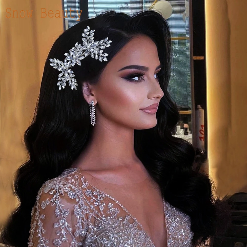 Wedding Hair Comb Crystal Bridal Hair Pieces Pearl Wedding Accessories for Women Rhinestone Girls Tiara