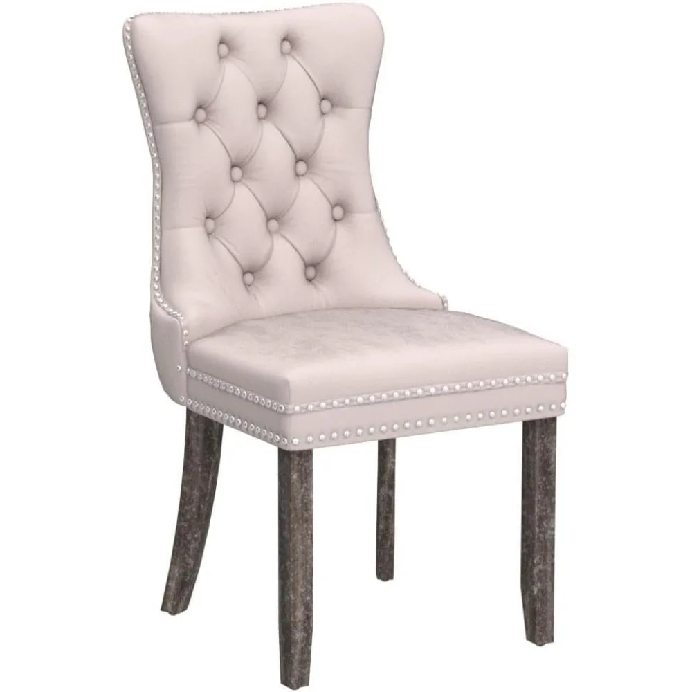 Velvet Dining Chairs Set of 4, Upholstered High-end Tufted Dining Room Chair with Nailhead Back Ring Pull Trim Solid Wood Legs 5