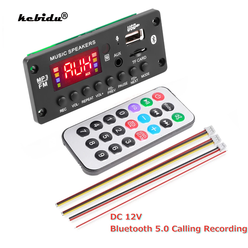 Color Screen 12V Decoder Board Bluetooth5.0 Car MP3 Player USB Recording Module Support FM AUX call Recorder Folder switching