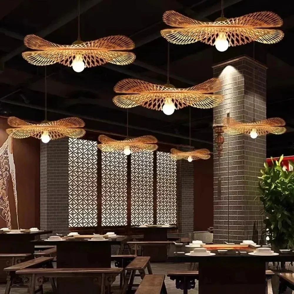 Chandelier Teahouse Rattan Lamp Handmade Cafe Bar Garden Dining Room Bedroom Wicker Rattan Lighting Fixture
