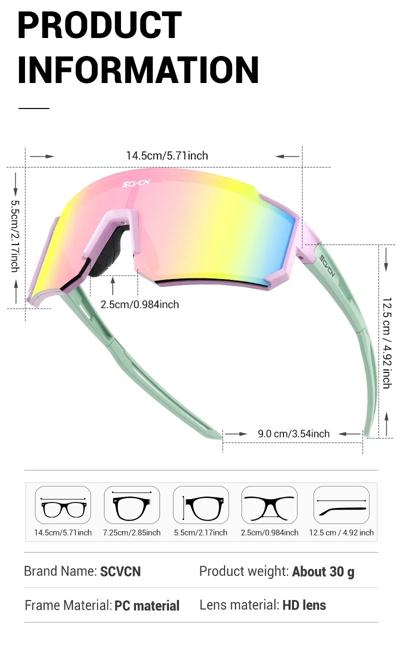 SCVCN UV400 Brille Outdoor Radfahren Sonnenbrille Männer Frauen MTB Fahren Fahrrad Brille Sport Klettern Schutzbrille Fahrrad – Detail 13