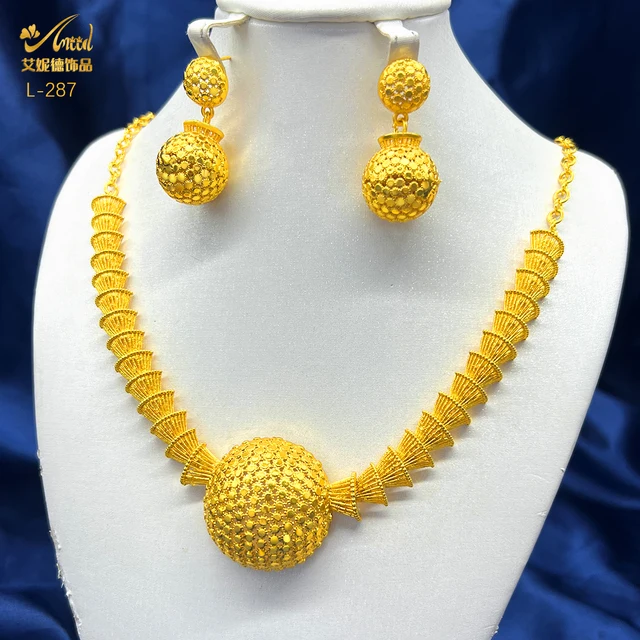 Dubai Indian African Bead Necklace Earrings Jewelry Set For Women 24K Gold Plated Nigeria Bridal Wedding Party Gift Jewellery 1