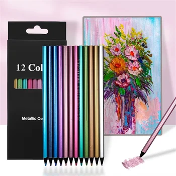 Set di matite colorate metallizzate da 12 colori, matite per disegno e schizzi, matite colorate per forniture artistiche professionali, matite per la scuola