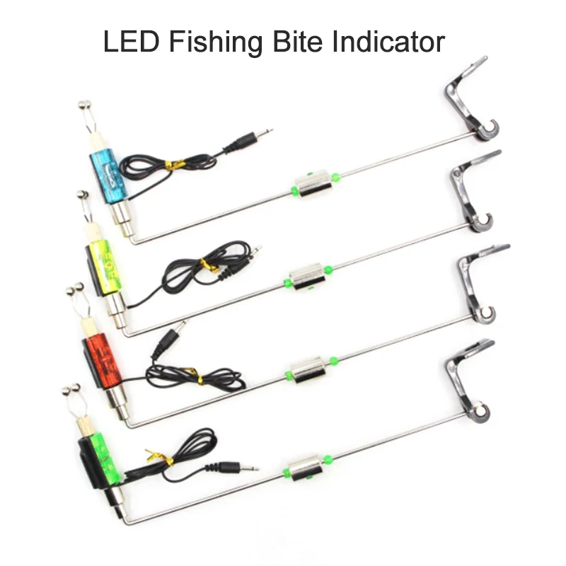 Set 4 Pezzi Dr.Fish Led Allarme Morso Per Pesca Carpa - Swinger Illuminati Con Catena 21cm, Colori: Rosso, Giallo, Blu, Verde