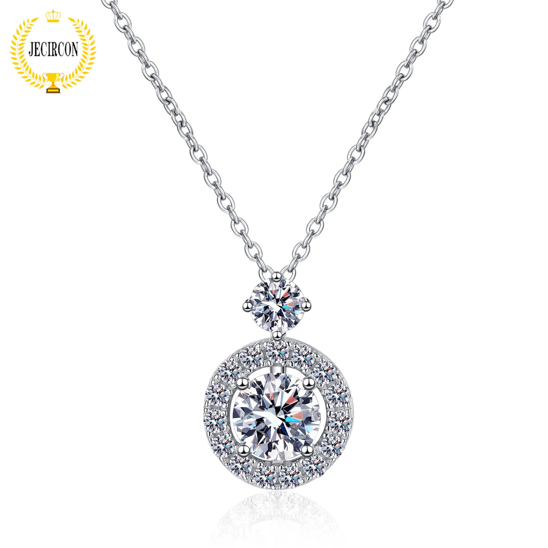 

JECIRCON 925 Sterling Silver Necklace for Women1.3ct Moissanite Round Bag Hollow Bubble Pendant Fashion Clavicle Chain Jewelry