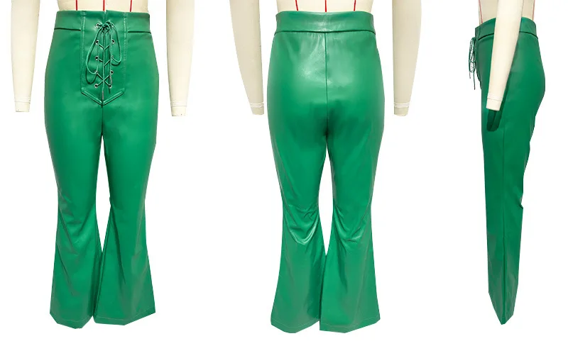 Solid Color Slim Flare Leather Pants For Women 2025 Fashion Vintage Elegant Women's High Waist Pants Female Streetwear Trousers