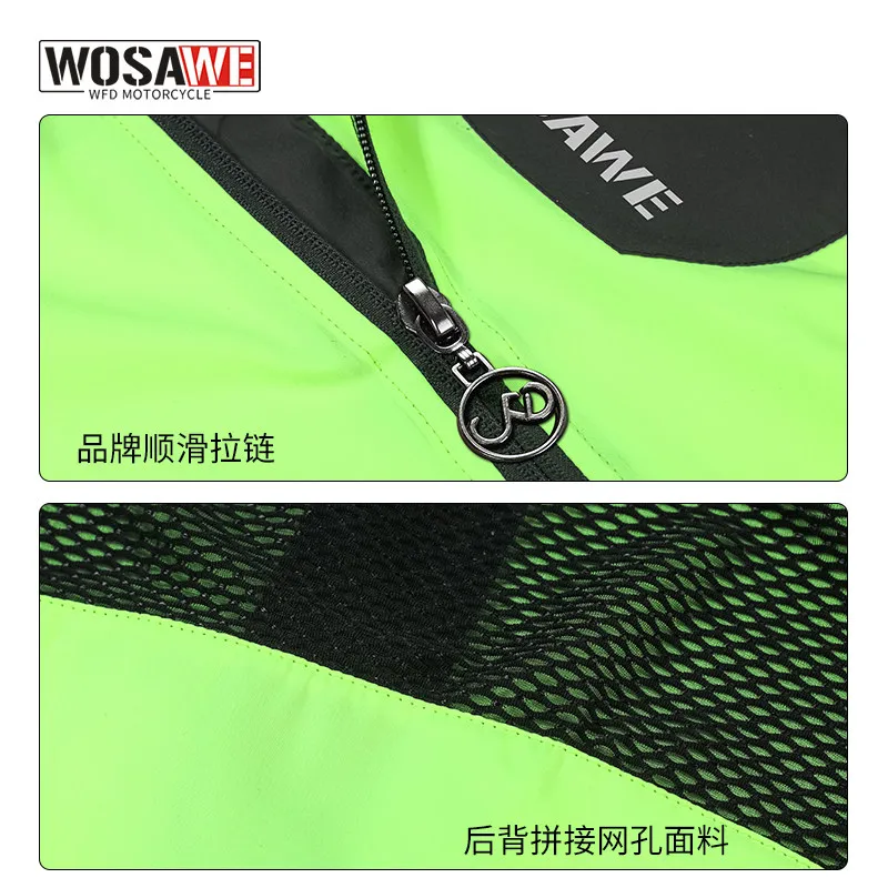 WOSAWE 오토바이 반사 재킷 조끼 안전 조끼 경고 의류 안전한 야간 주행 통기성 원단 안전 재킷