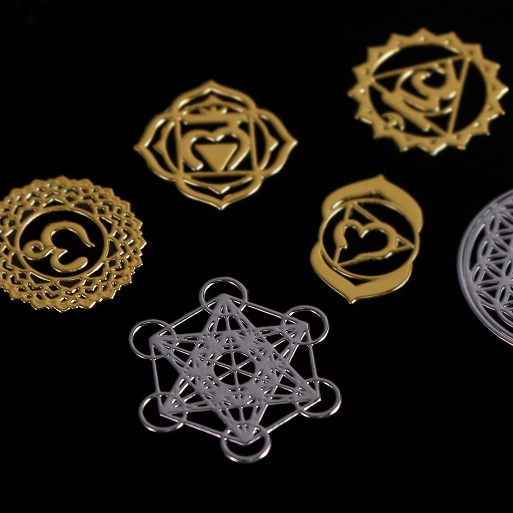 New Geometric Pattern Metal Energy Copper Stickers Flower Life Tree Pyramid For Epoxy Resin Material Jewelry Making Decoration