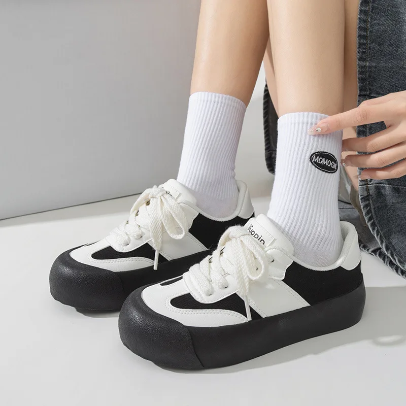

TOPHQWS 2023 Fashion Vulcanized Canvas Shoes For Women Casual Sneaker Comfortable Lace Up Designer Female Platform Shoes Flats