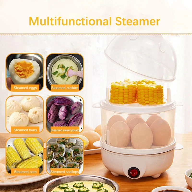 

Electric Egg Cooker Double-Layer Multi-Function Egg Cooker Corn Milk Quick Breakfast Egg Steamer Durable Easy To Use UK Plug