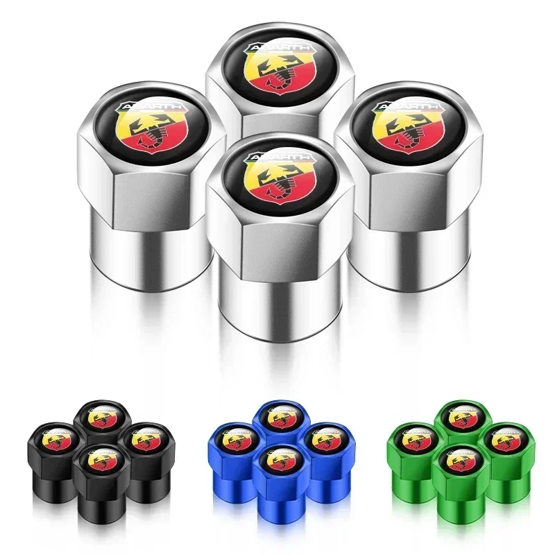4Pcs Car Logo New Metal Wheel Stem Covers Valvola Esagonale Tappi Per Valvole Per Pneumatici Decorazione Per Abarth- 500 595 1100 Stilo Ducato Palio P