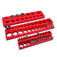 Red Magnetic Sockets Storage Rack 1/4In 3/8In 1/2In Plastic Socket Display Holder Kit Professional Metric British Tool Organizer 2