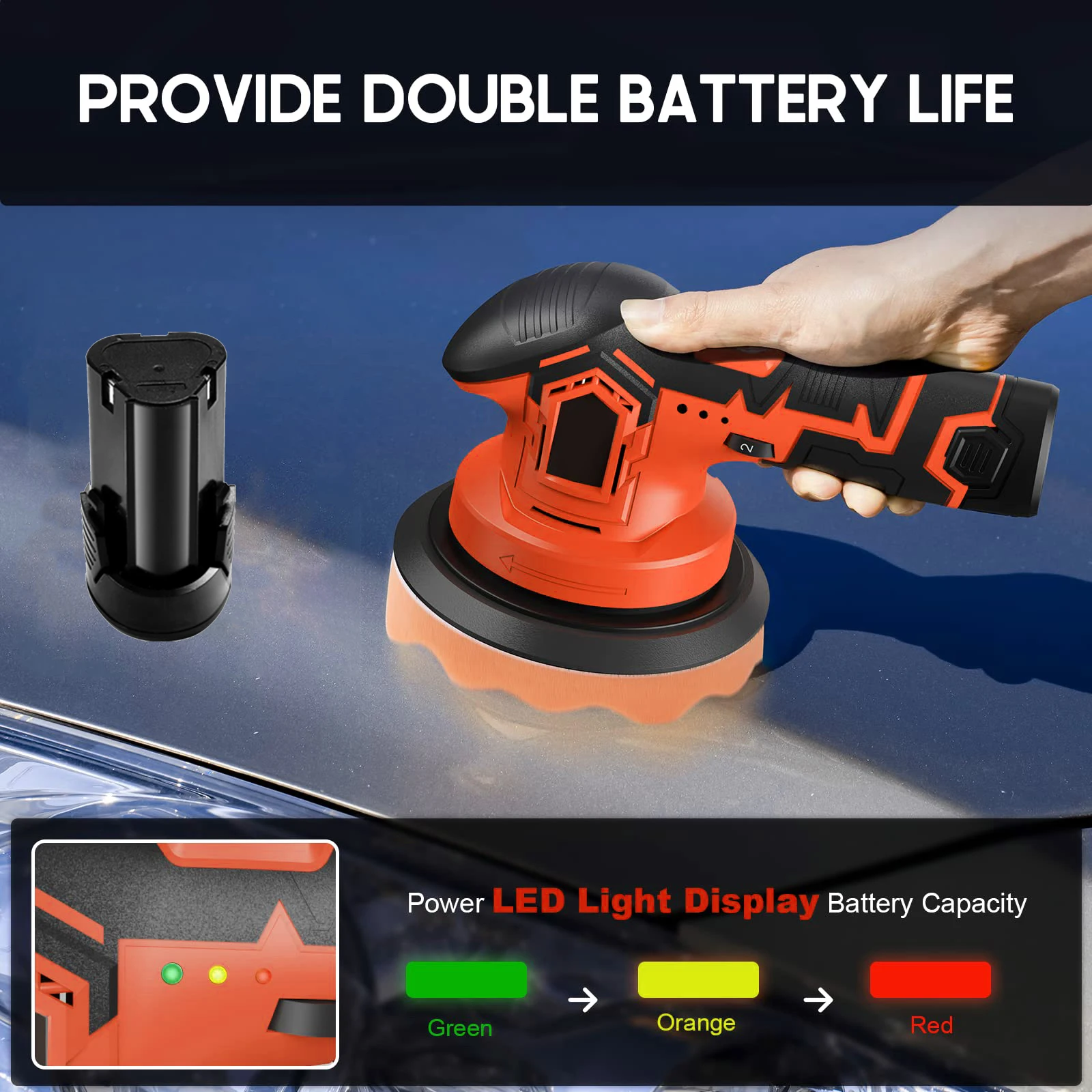 2000-5000rpm Cordless Car Polisher Wireless Car Polishing Machine Electric Polishing Wax Tool Noiseless 6 Variable Speeds