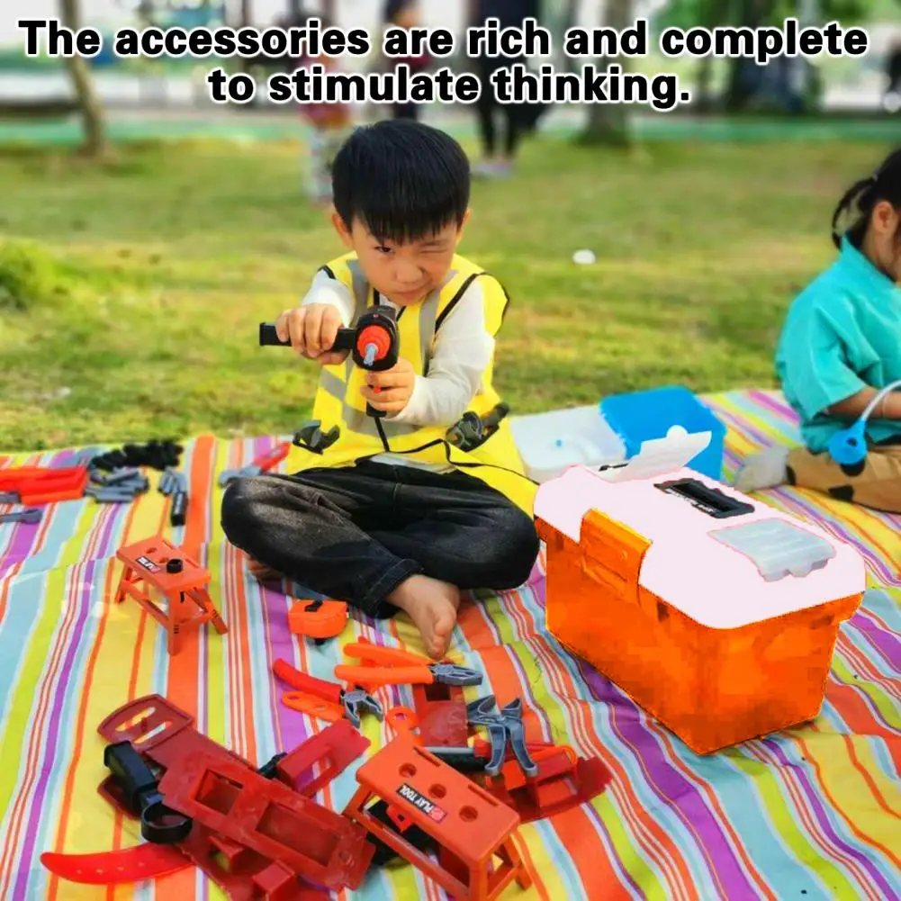 Play House Toys Simulation Large Capacity Toy Storage Interactive Kids Electric Tool Box Set with Chainsaw for Pretend for Boys