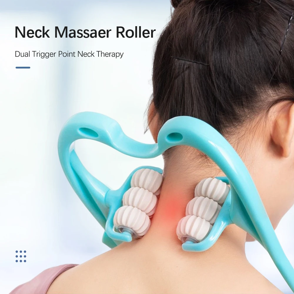 Neck Massager Therapy Neck and Shoulder Dual Trigger Point Roller Self-Massage Tool Relieve Hand Pressure Deep Pressure Massage