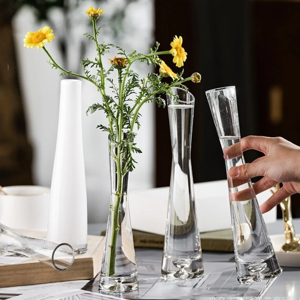 Creative European Style Transparent Glass Slanted Mouth Artistic Simple Vase Hydroponics Plant Flower VaseTable Home Decor 2