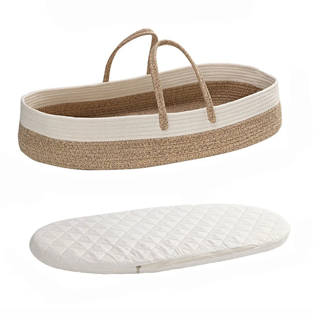 Handwoven Cotton Rope Baby Changing Basket With Soft Thick Pad Baby Changing Pad