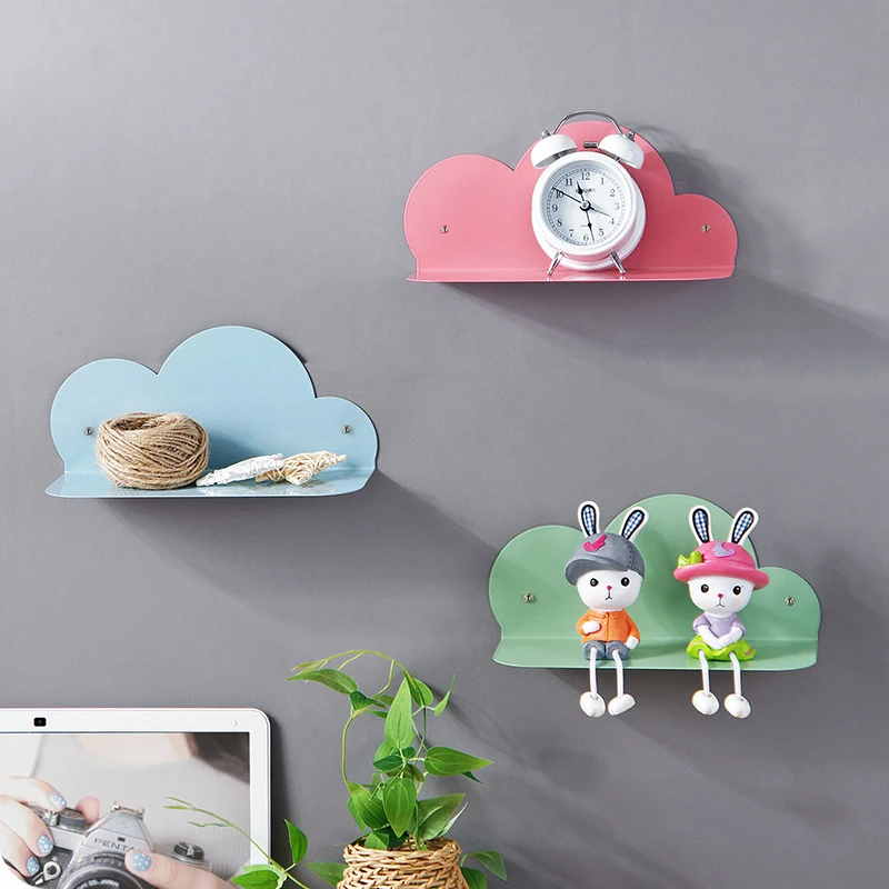 Self Adhesive Metal Floating Shelves Wall Mounted Iron Decorative Cloud Shape Shelf for Living Room Bathroom Kitchen