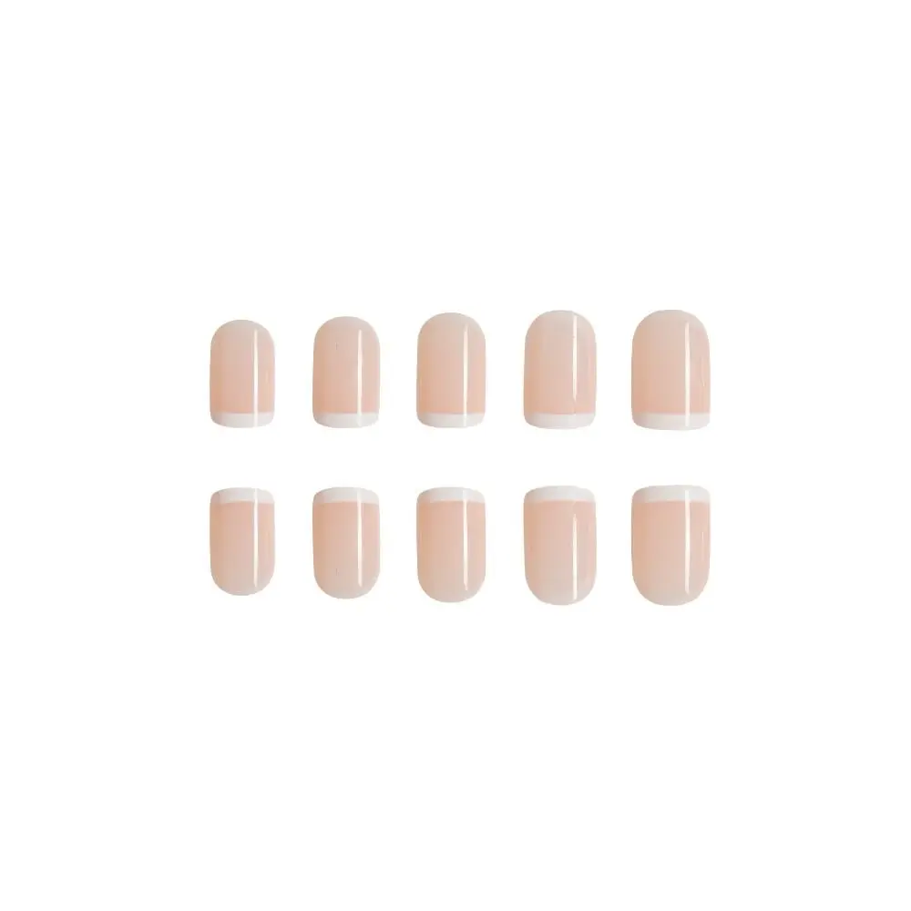 Fashion Short Round False Nails French White Edge Fake Nails Detachable Full Cover Nail Tips for DIY