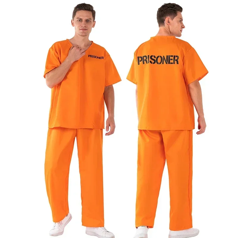 Adult Inmate Costume Orange Prisoner Jumpsuit Jailbird Outfit for Halloween Orange Prisoner Costume Men Jail Jumpsuit Costume