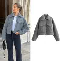 ASDS Autumn Winter Cropped Jacket for Women Short Coat Tweed Jacket Zip Crop Demi-season Jacket Woman New in outerwears 1