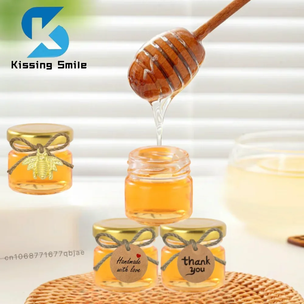 25ml Honey Pot Wedding Thank You Gift Jars with Lid Lable Paper Hang Tags for Handmade Items Mini Jam Container Glass Bottle 3