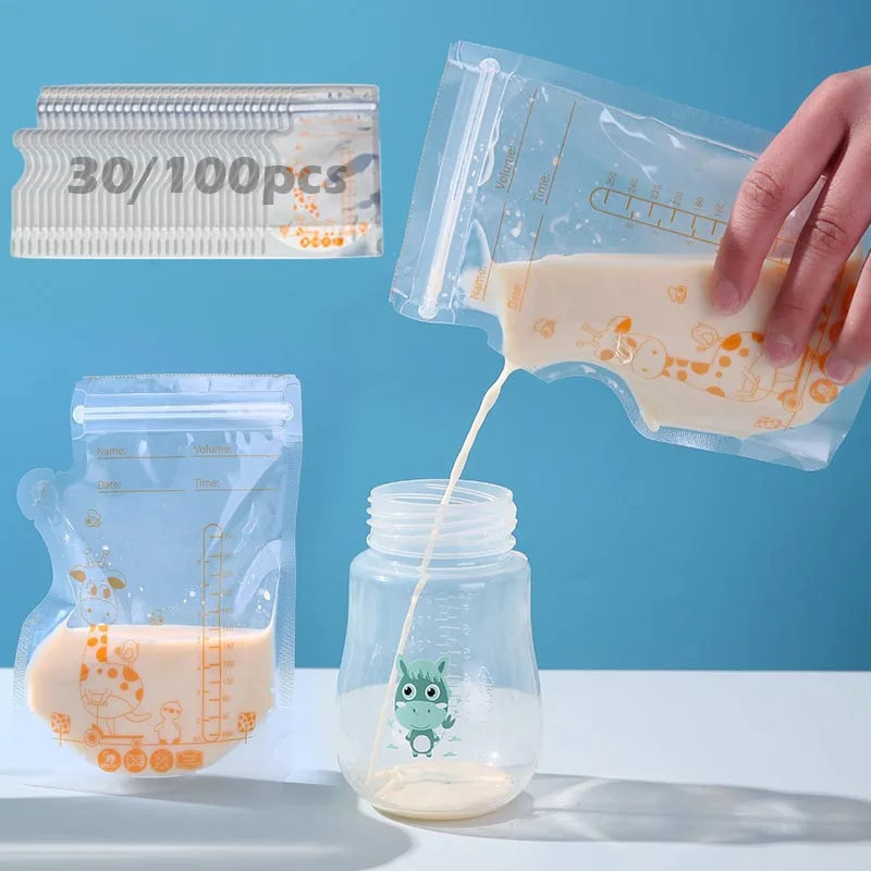 Breastmilk Storage Bag 250ml Self Standing 30/100pcs Baby Food Storage Containers No Leak Milk Freezer Bags Safe Feed BPA Free baby food storage containers,breastmilk storage bags