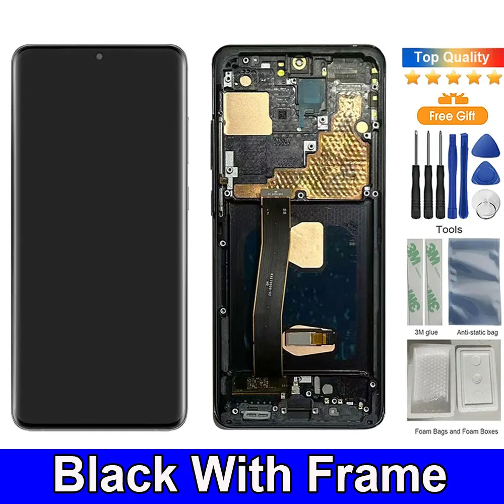 S20 Ultra Screen Replacement AMOLED LCD Display For Samsung S20 Ultra G998F SM-G988B/DS G9880 LCD Display Touch Panel With Frame