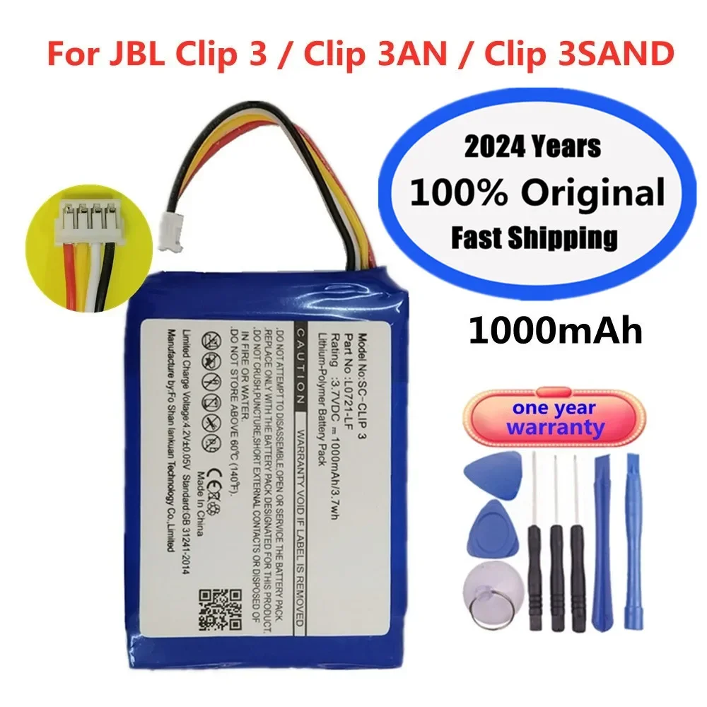 2024 Years 1000mAh Original Battery For JBL Clip 3 Clip3 Clip 3AN Clip 3SAND L0721-LF Speaker Loudspeaker Battery Bateria