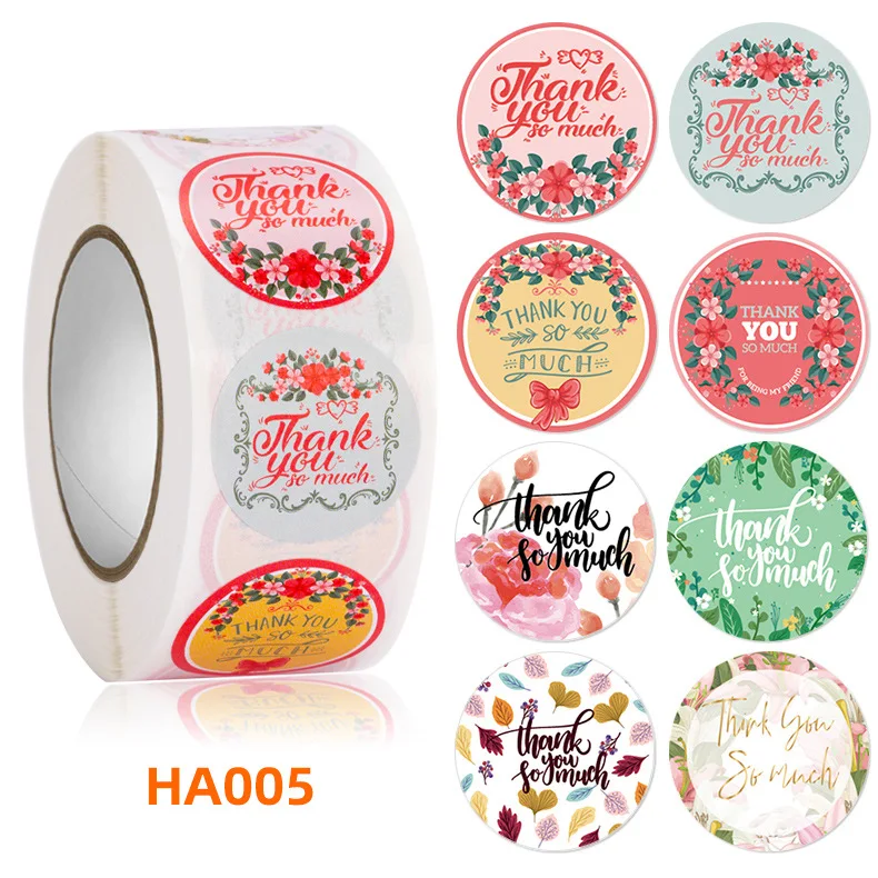 500pcs/roll Round Floral Thank You Stickers Scrapbooking For Package Seal  Labels Custom Sticker Decor Party Wedding Sticker - AliExpress