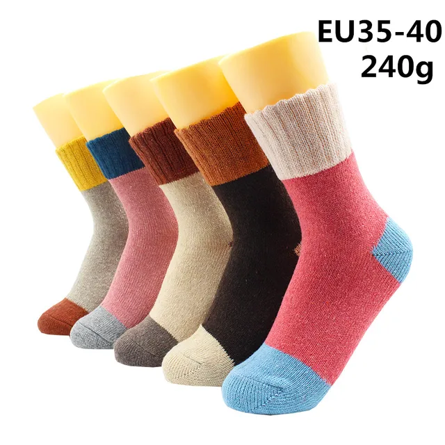 5 Pairs Winter Warmer Women Thicken Thermal Wool Cashmere Snow Socks Fashion Casual Euramerican National Wool Socks for Women 5 Pairs -YM005