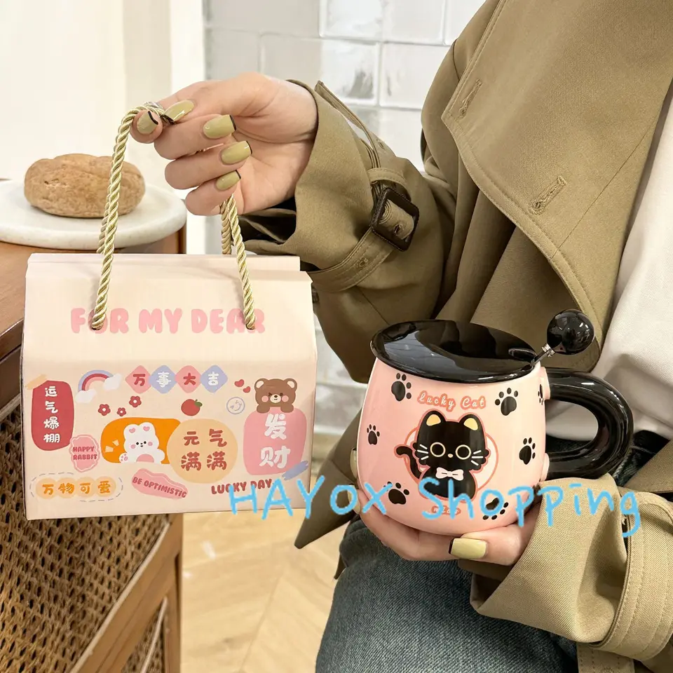 Kitty Cat mok - oranje/wit - keramiek - 300 ml - kinder beker kat | Fun en Feest