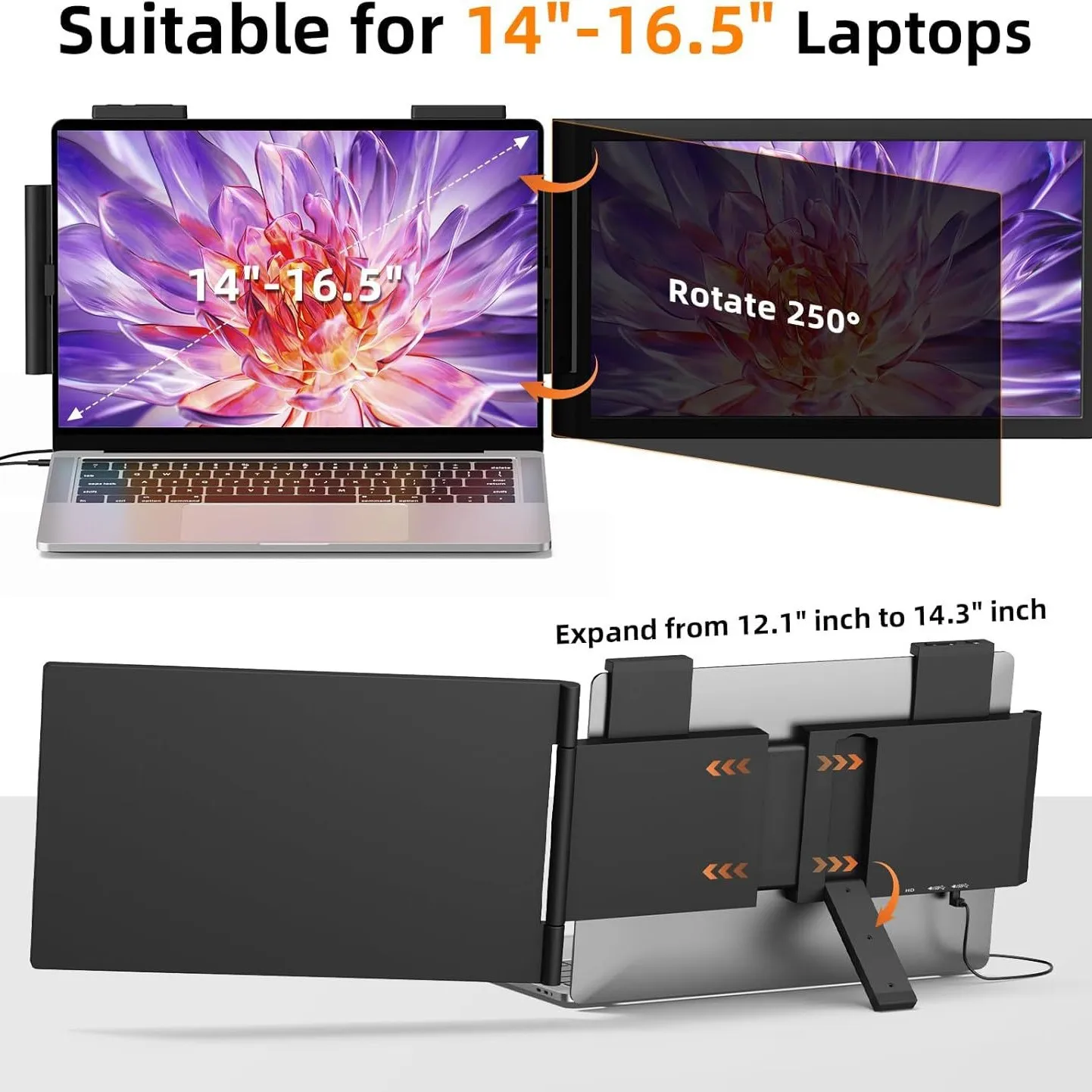 14인치 1920 x 1080P FHD 우측 확장형 휴대용 모니터 16:9 USB-C 3.2 IPS LCD 외장 모니터 (14-16.5인치 노트북용)