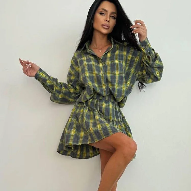 Female 2 Piece-Set Pleated Skirts Fashion Contrast Lapel High Waist Spring 2025 Shirts Outfits Women's Mini Skirt Sets New 19 Female 2 Piece-Set Pleated Skirts Fashion Contrast Lapel High Waist Spring 2025 Shirts Outfits Women's Mini Skirt Sets New