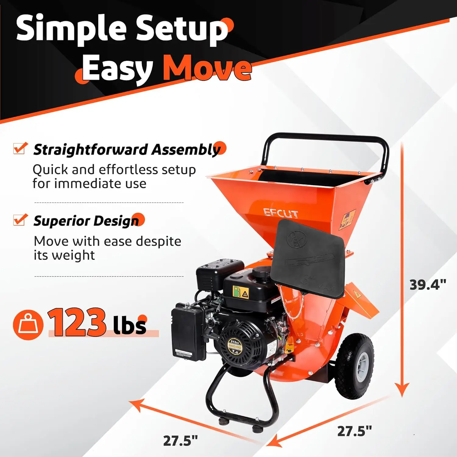 Wood Chipper Shredder Mulcher Heavy Duty 7HP Gas Powered 3 in 1 Multi-Function 3