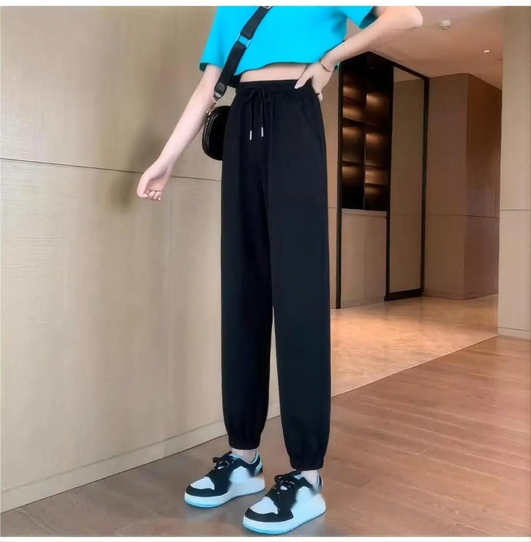 Autumn and winter women's high waisted sports pants, loose and casual small leg pants, pure cotton fashionable sports pants