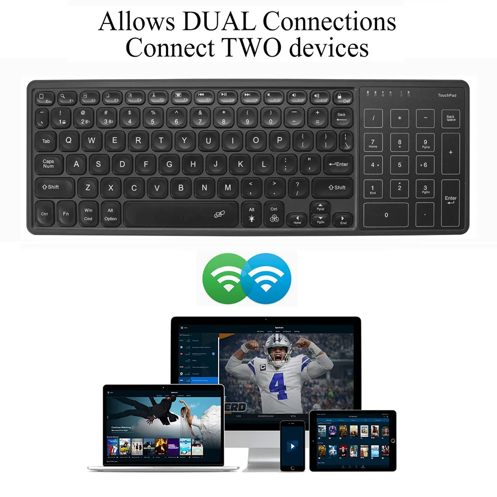 Seenda-teclado Retroiluminado com Touchpad Cores Bluetooth 2.4g sem Fio Multimídia Recarregável para Laptop pc Tablet - Imagem 3
