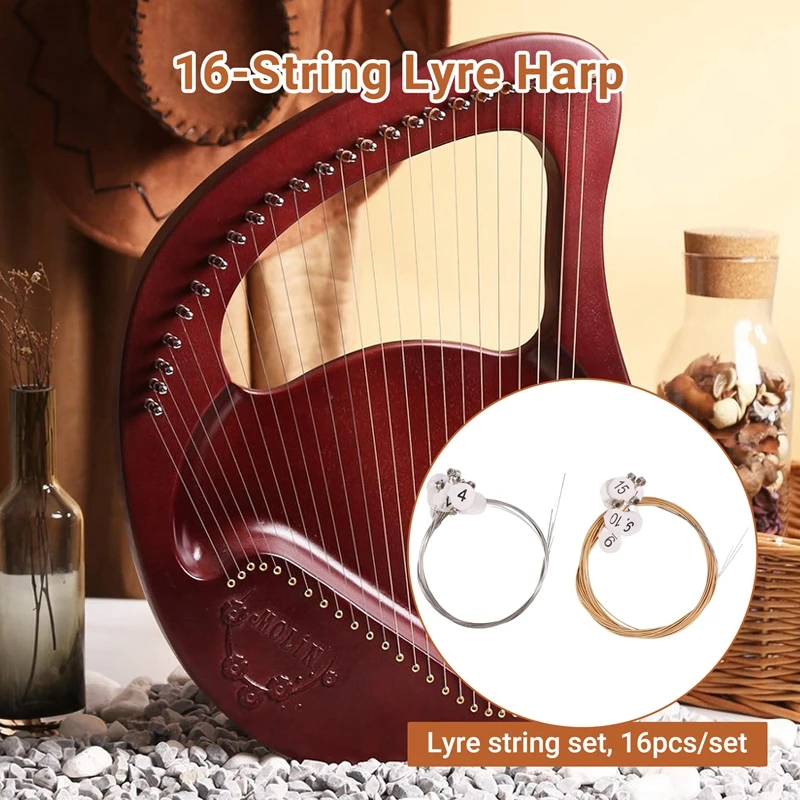 16Pcs/Set Lyre Harp Strings Set For 16-String Lyre Harp Neccessaries Strings Aeccessaries