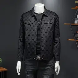 4X 5XL Luxury Flocking Bomber Jacket Mens Autumn Business Vintage Casual Slim Jacket Lapel Single Breasted printing Coats Jacket